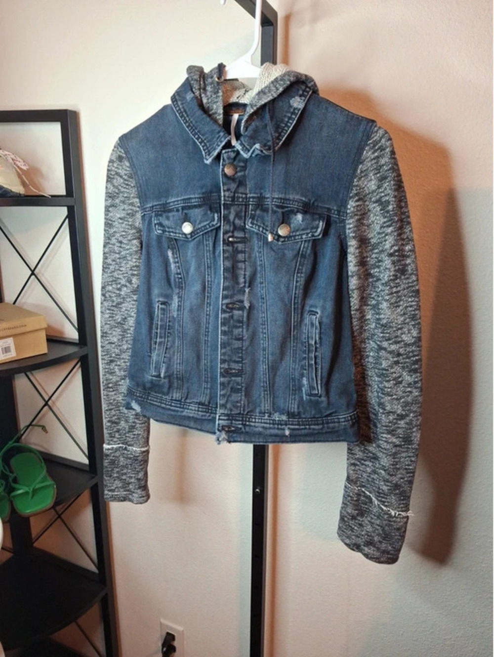 Free People Denim Jacket Hoodie size S - Picture 4 of 9
